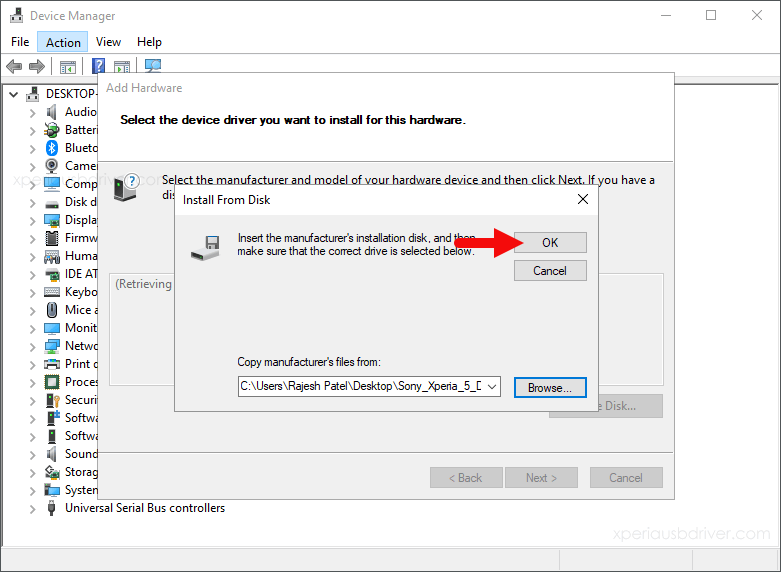 device manager install from disk ok