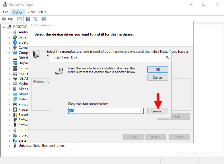 device manager install from disk