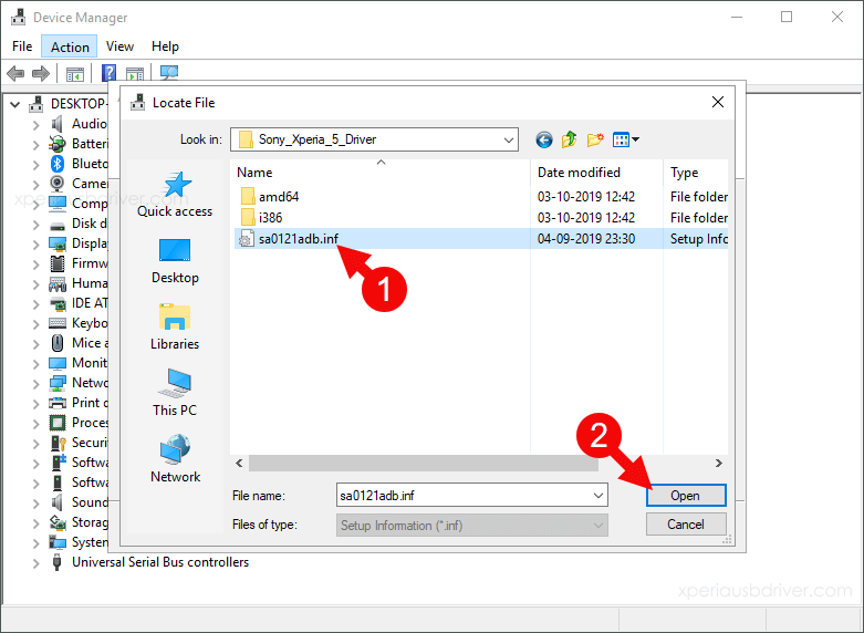 device manager select inf